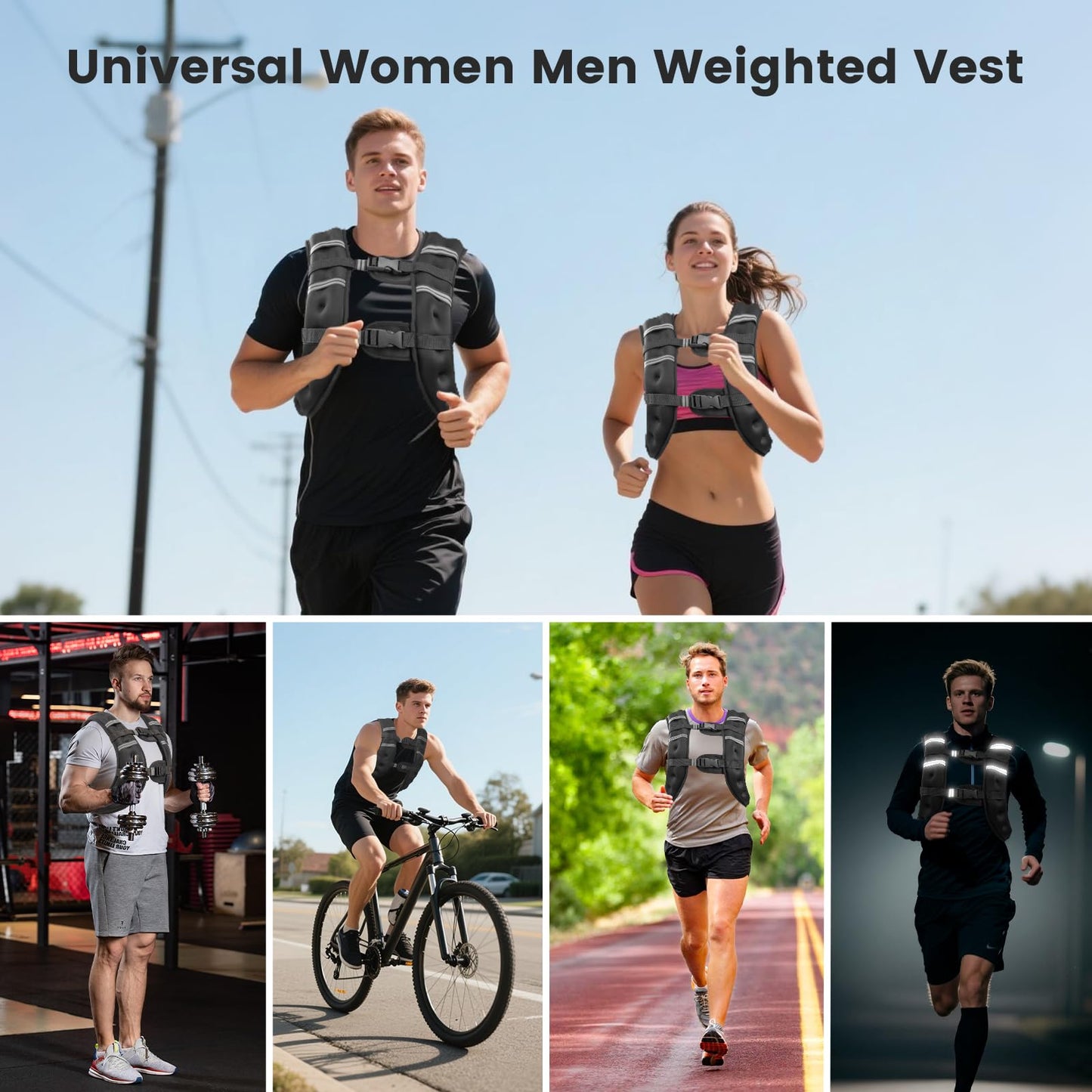 6lb/8lb/12lb/16lb/20Lb Weighted Vest Woman Men with Reflective Stripe, Chest Size Adjustable Strength Training Weight Vest for Walk Running Jogging