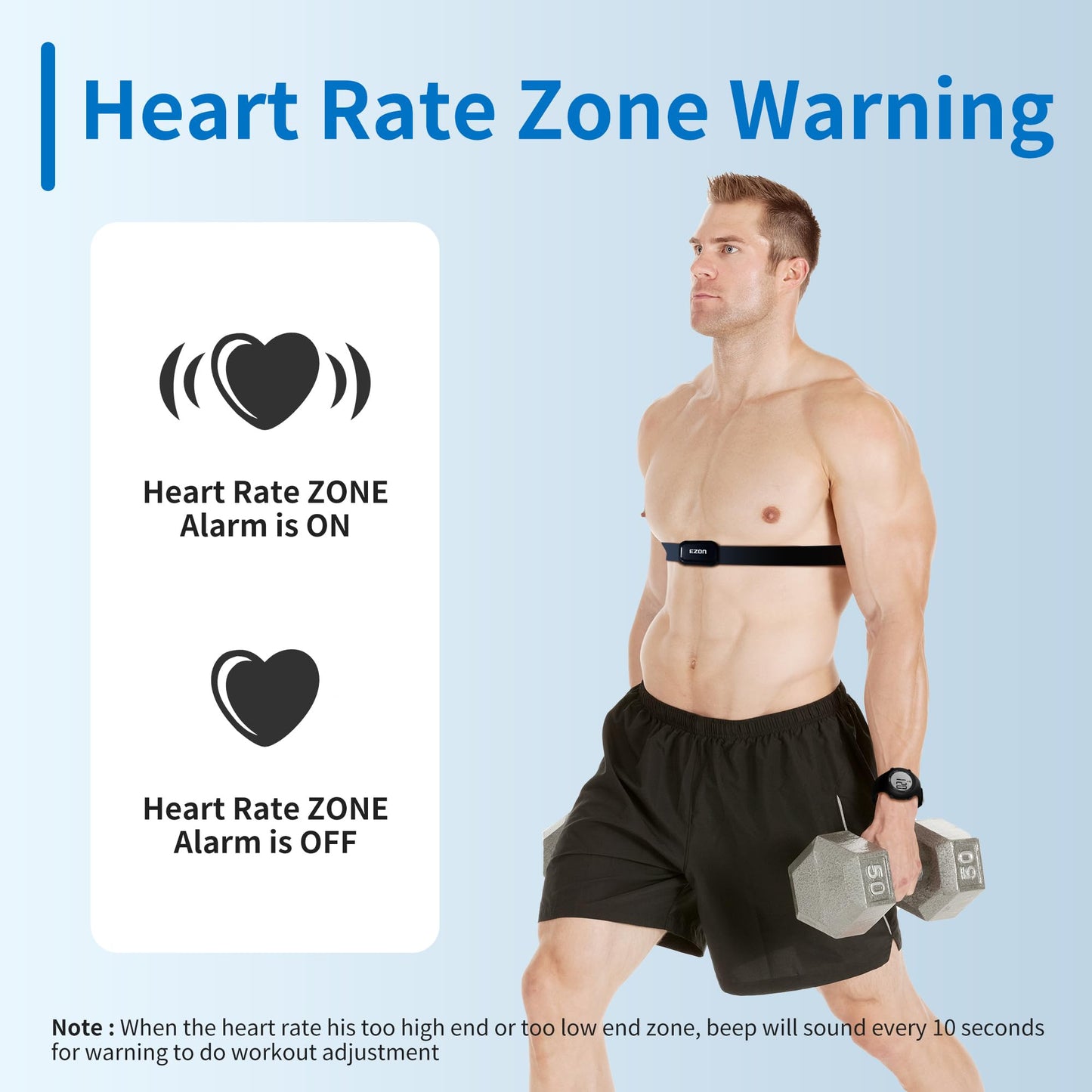 EZON Heart Rate Monitor Chest Strap and Digital Watch T037,5ATM Waterproof Fitness Tracker with HRM,Calories Burned,Stopwatch and Hourly Chime (Watch Band Included)