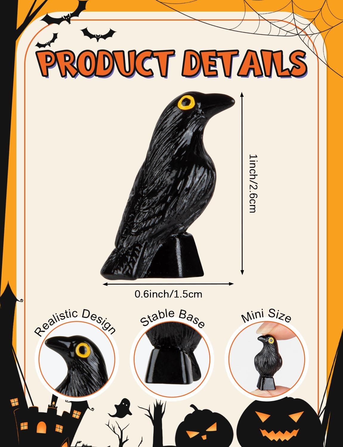 Skiennix Mini Resin Crows - Halloween Decor Figurines | 100 Pcs Black Raven Ornaments for Crafts & Parties