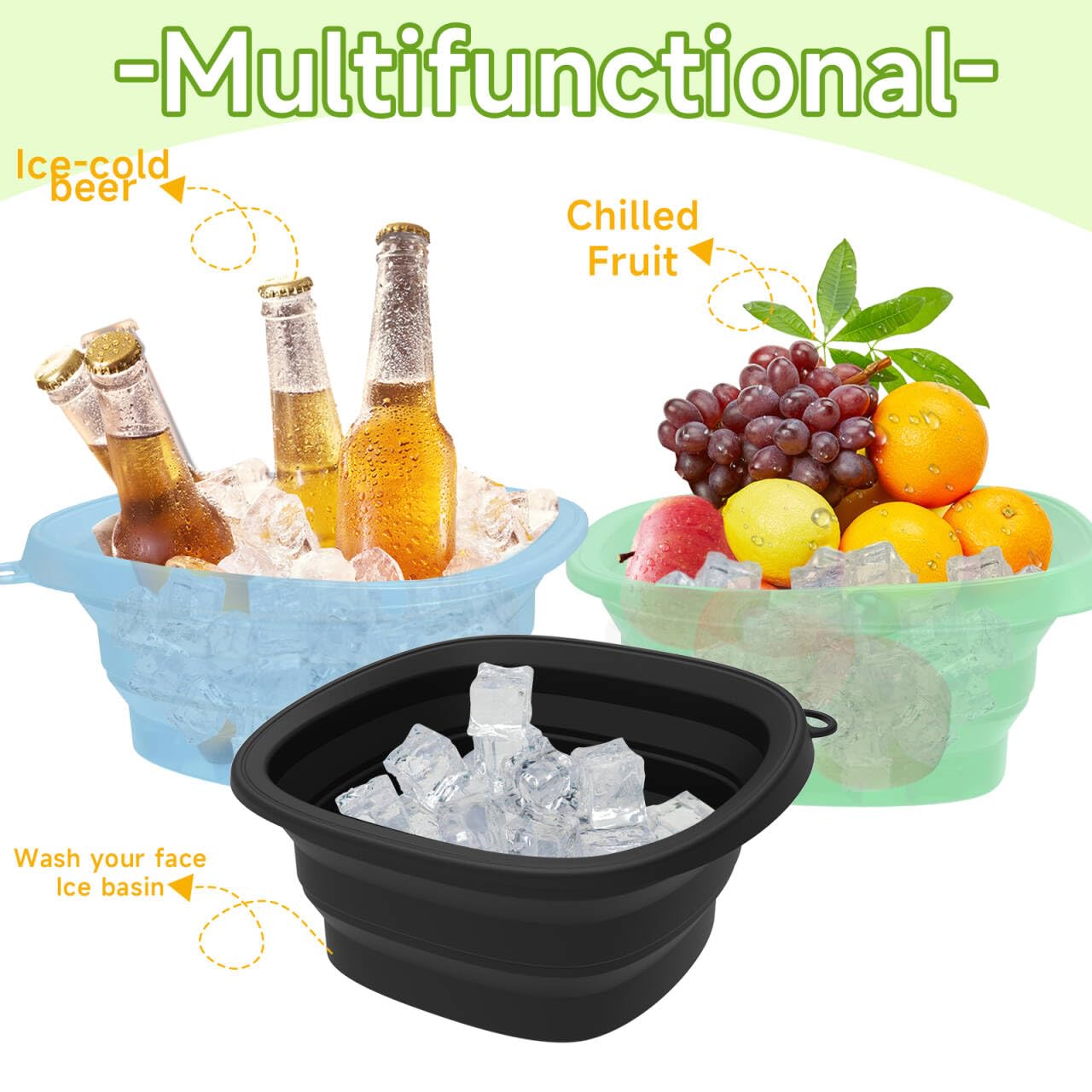 EBIGIC Face Bowl for Ice with Built-in IceTray,Collapsible Silicone Face Ice Bowl – Cold Plunge Therapy for Skin Tightening & Facial Treatment– Portable Spa Tool for Home & Travel（Blue)