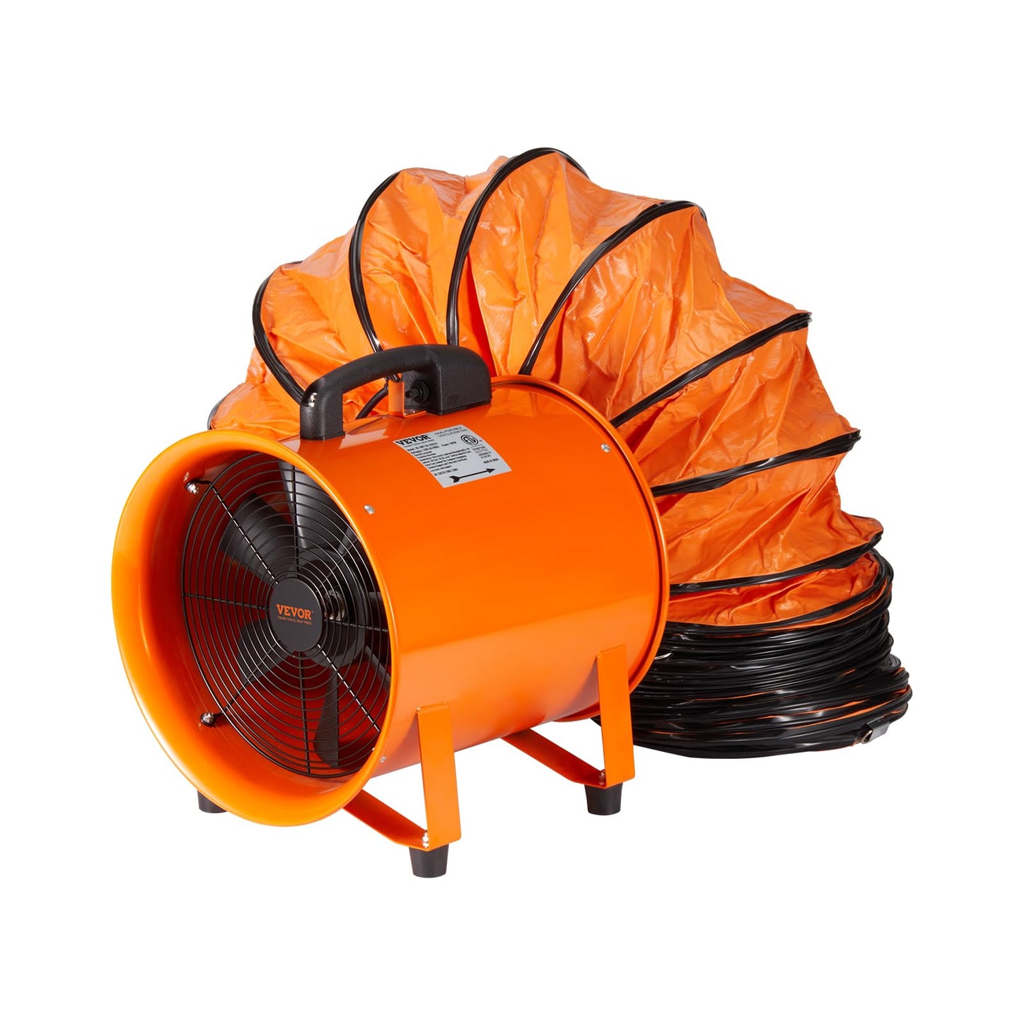 VEVOR Air Mover Blower Fan 12 Inch, 3198CFM 585W with 16.4ft Flexible Duct, Industrial Portable Ventilator Blower/Exhaust, Orange