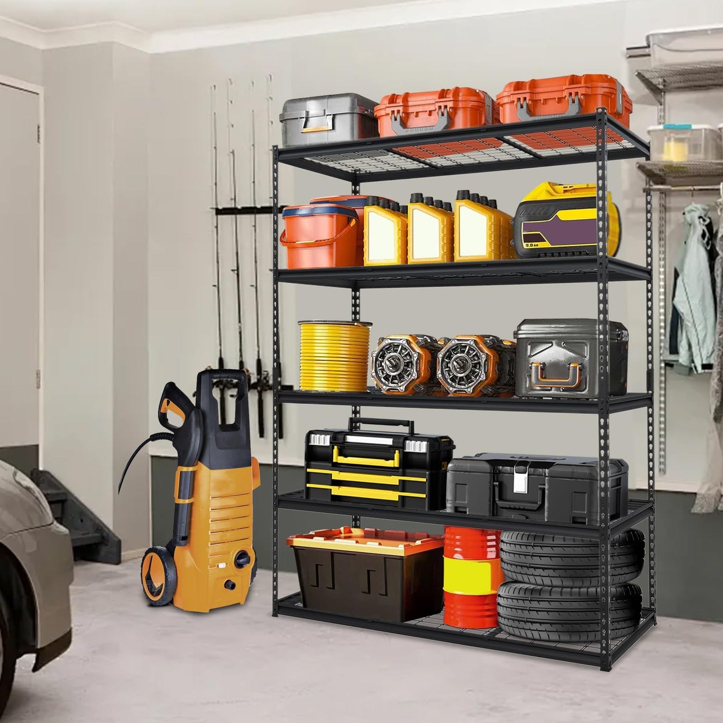 Garage Storage Shelves 5 Tiers, Heavy Duty Storage Shelving Racks with 2500 LBS Capacity, 60 in L x 24 in W x 78 in H Metal Adjustable Utility Shelving Unit for Garage Organization, Basement, Workshop