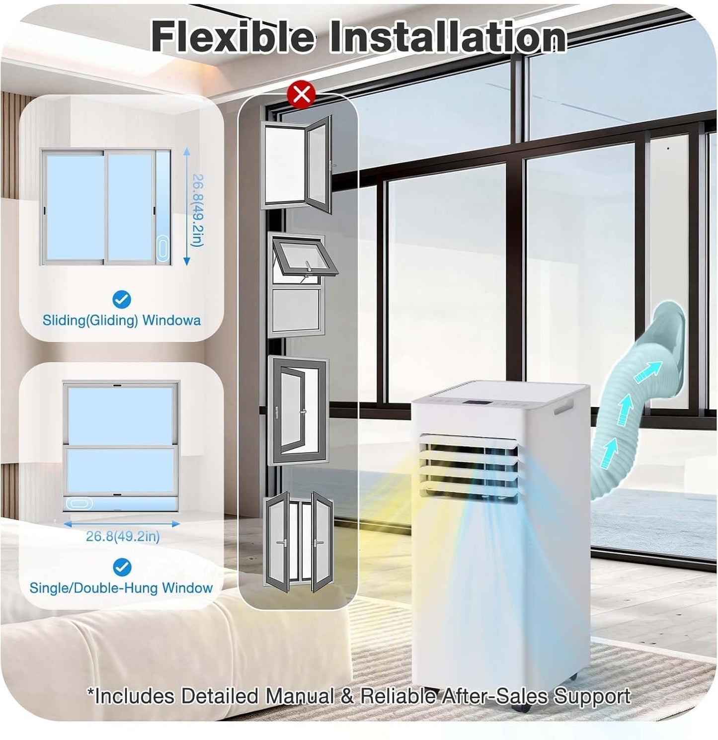 Aoxun 10020 BTU Portable Air Conditioners with Heater, 5-IN-1 Portable AC Unit, Fast Cooling,Heating,Dehumidifier, Fan & 24H Timer Quiet Sleep,Cools Up to 450 Sq.Ft,Remote Control, Window Kits