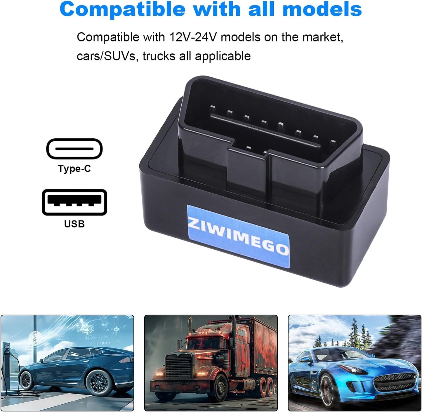 ZIWIMEGO Car OBD USB Charger Power Adapter, OBD to Type-C Female Adapter Charger for Dash Camera GPS Mobile Phones