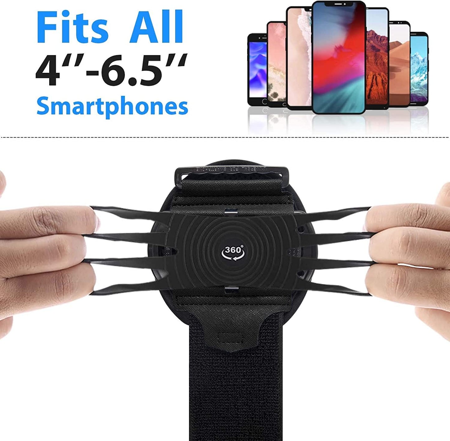 HLOMOM Running Phone Holder Armband for Phone, Detachable & 360°Rotated Sports Armband with Key Pocket for iPhone 17/16/15/14/13 Pro/12 Pro/XS/XR/8/7/6s Plus, for Samsung Galaxy 4''-6.5'' Cellphone