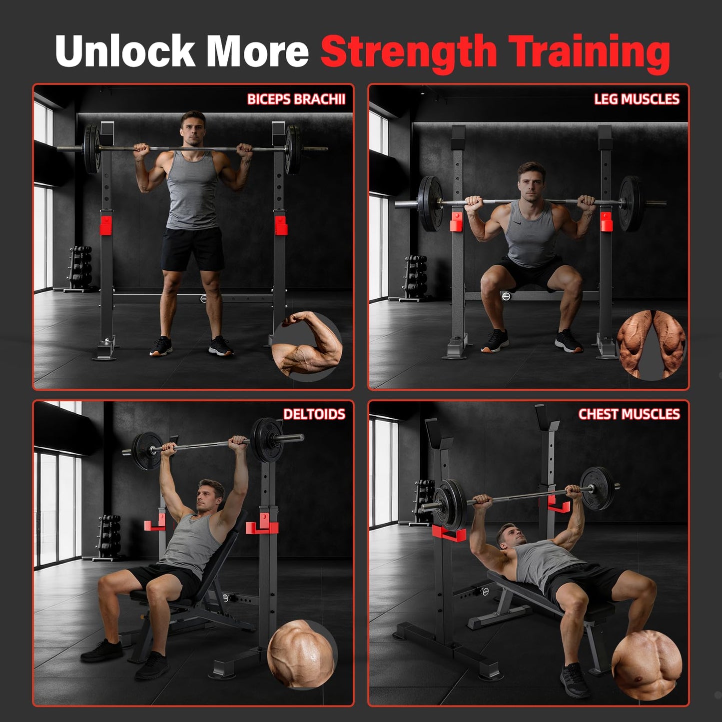 Streamnova Adjustable Squat Rack, 550LBS Multi-Function Barbell Rack for Weight Lifting and Home Gym Fitness Workout Portable Squat Bench Press - Great for Beginners