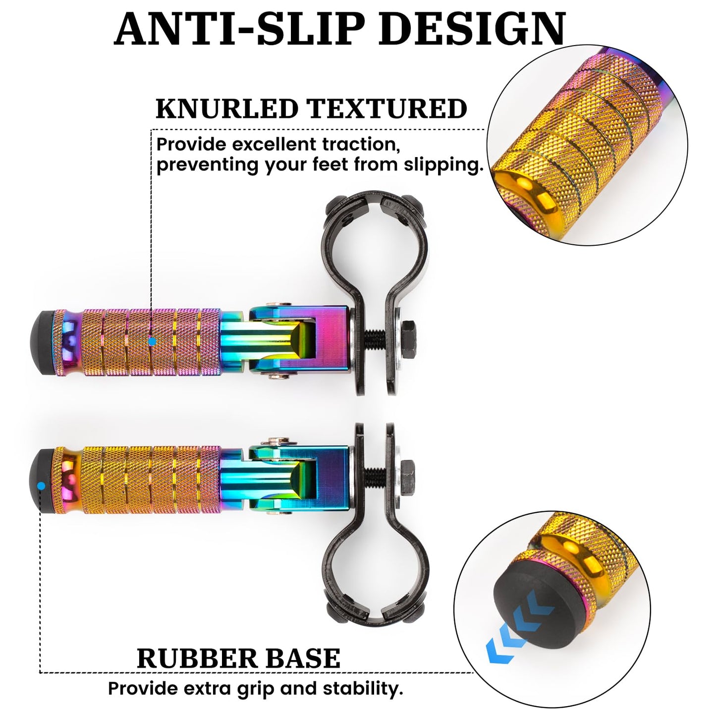 XINGWU M8 Motorcycle Foot Pegs 90 Degree Foldable Footpegs CNC Anti-Skid Footrest for Yamaha Honda Suzuki Aprilia Electric Car Motorbike Mini Bike Dirt Pit Bike Passenger Pedal Colorful
