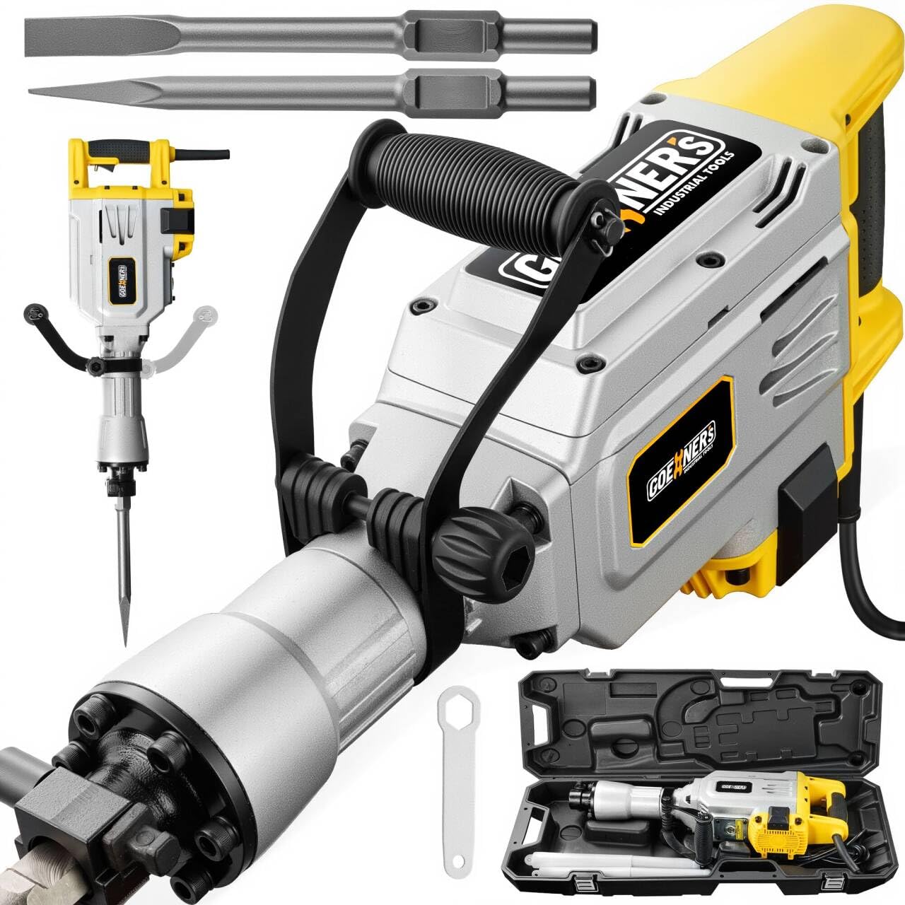 Demolition Jack Hammer Drill, MAX 3500W Jack Hammer Concrete Breaker 1900 BPM Heavy Duty Electric 60J Hammer Drill Chisel for Trenching and Breaking Holes (Orange)