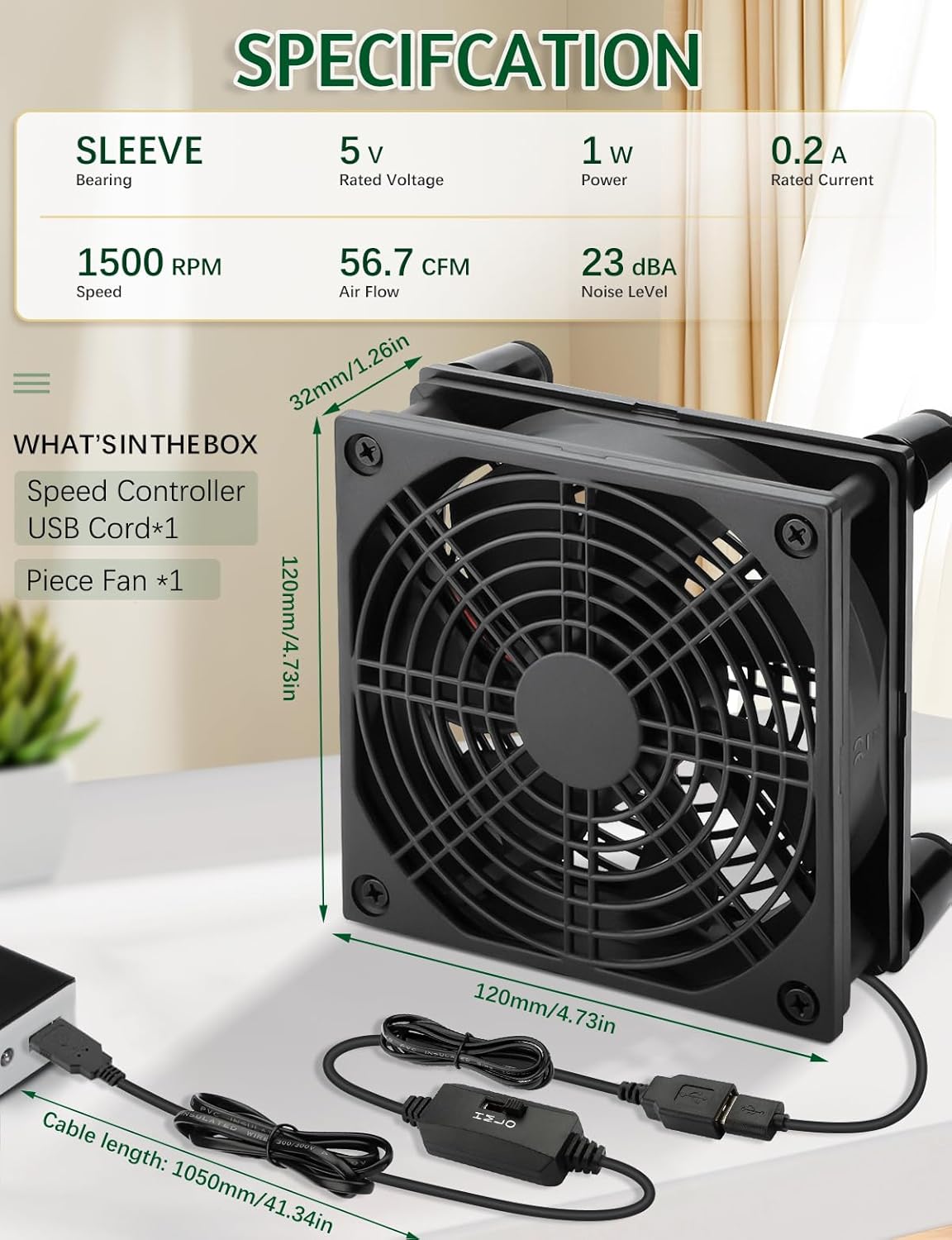 120mm 5v 3 5G USB Computer Cooling Fan Speed Controller Quiet Cooling for Router Xbox PlayStation Receiver DVR T-Mobile