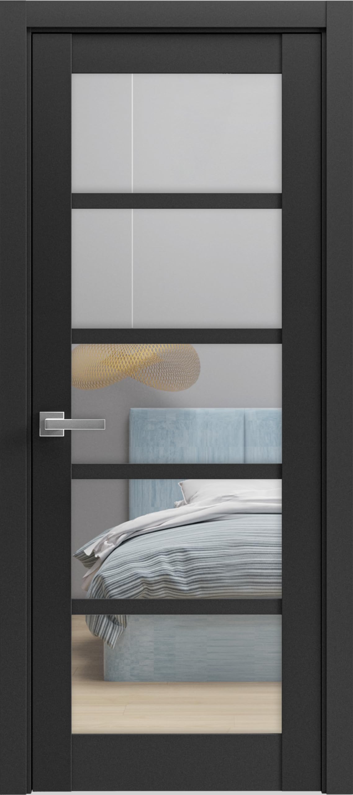SARTODOORS Solid Interior French 24 x 84 inches | Quadro 4522 Matte Black with Clear Glass | Single Regular Panel Frame Trims Handle | Bathroom Bedroom Sturdy Doors