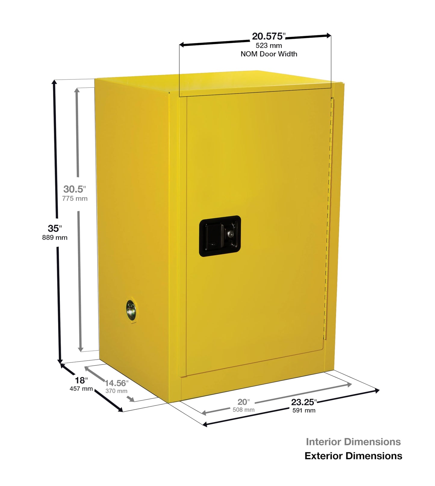 Eagle American Made 12 Gallon F﻿lammable Liquid Storage Cabinet, Manual-Close Space Saver Fireproof Cabinet for Schools, Garages, Manufacturing Facilities, 23" x 18" x 35", 1925X
