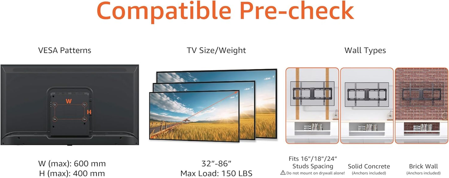 Amazon Basics 37" 86" Tilting TV Wall Mount with Horizontal Post Installation Leveling for to TVs, Wood Studs