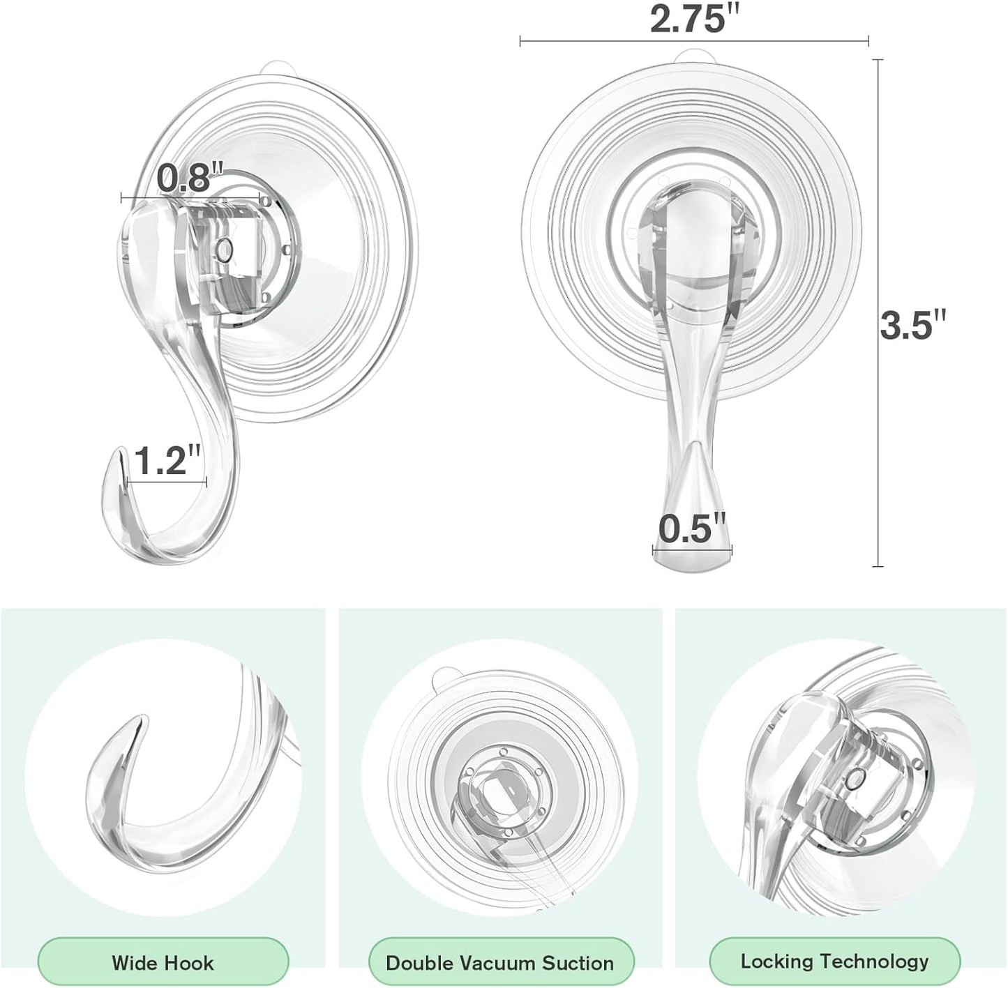 VIS'V Suction Cup Hooks - 2 Large & 12 Small Metal Hooks for Strong Hold | Home Organization