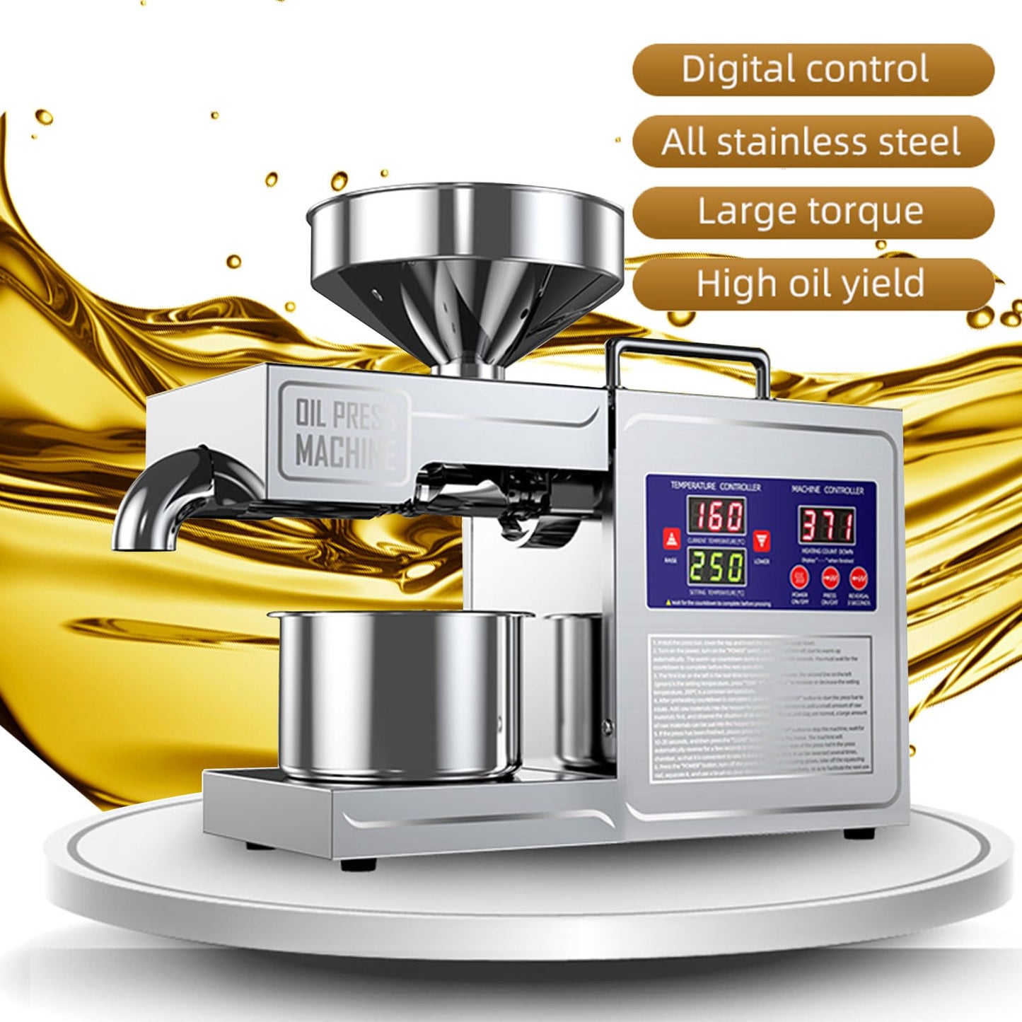 DITOSH Oil Press Machine Oil Extractor Commercial Automatic Stainless Steel Cold Press Oil Machine Electric Seed Oil Maker Silver Oil Pressure Machine for Home Use 820 W 110 V US Plug