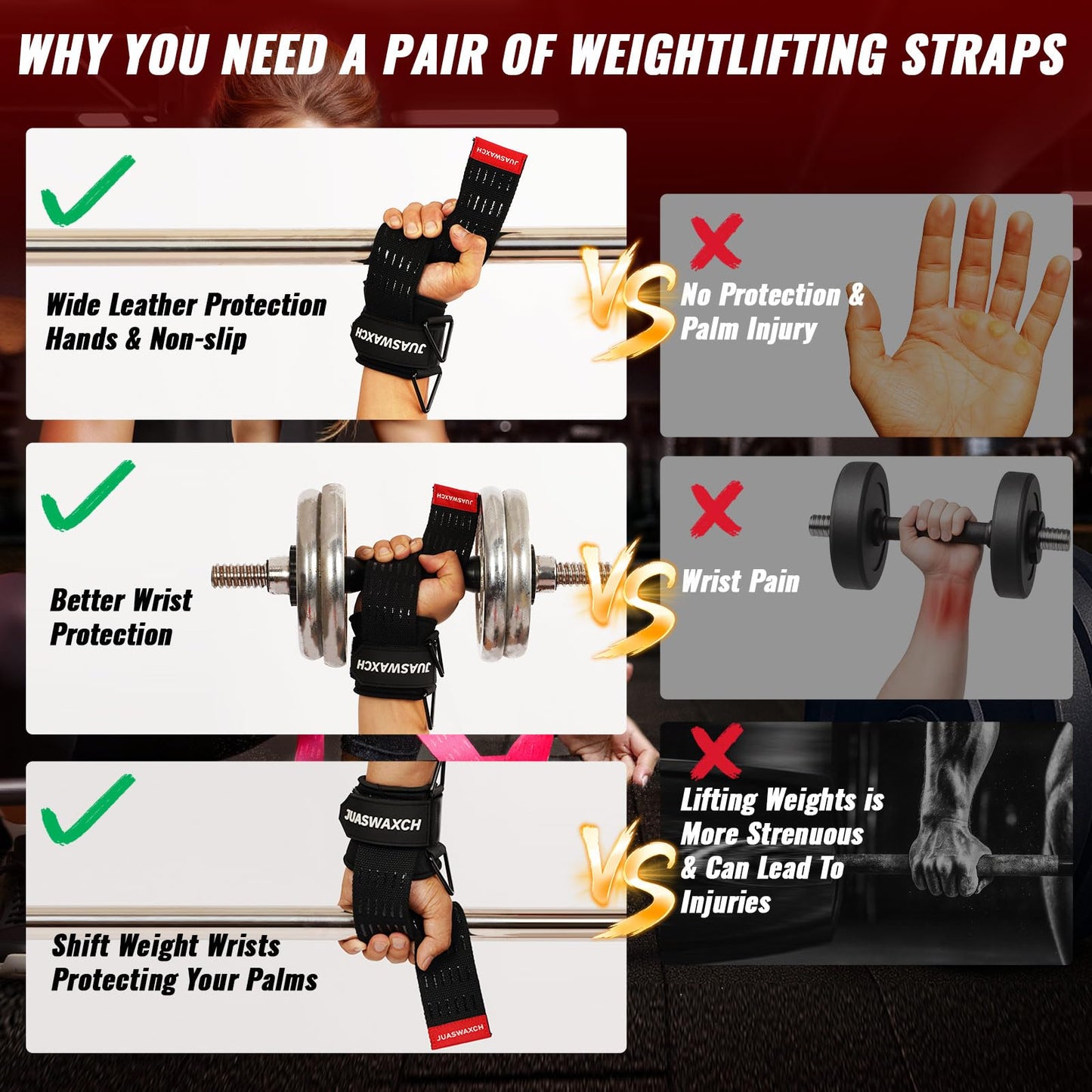 Weight Lifting Wrist Straps, Weight Lifting Straps, Wrist Straps for Weightlifting, with Neoprene Padded Wraps, Double Layer Cotton Hand Grips,Yellow Color, Gifts for Men and Women