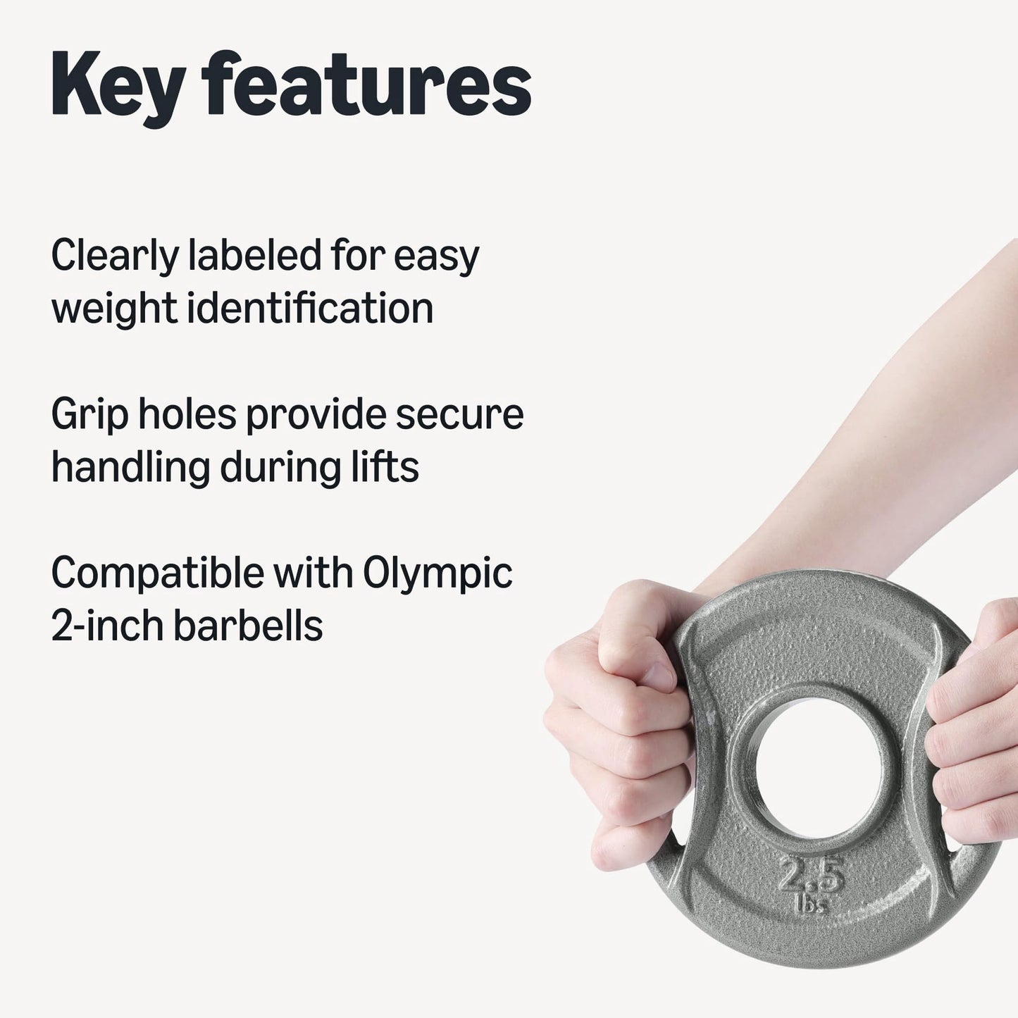 Amazon Basics 2-inch Olympic Grip Weight Plates, 2.5lb Weights, Compatible with Olympic Barbells, Set of 6
