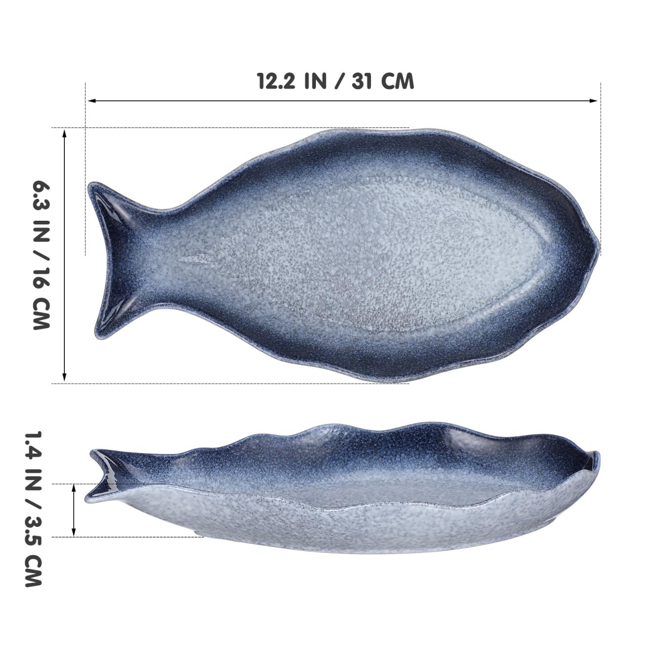 Cabilock Fish Serving Dish Decorative Ceramic Serving Tray Platter for Entertaining Seafood Appetizers Kitchen Tableware Home Dining 12.20X5.90X1.37In