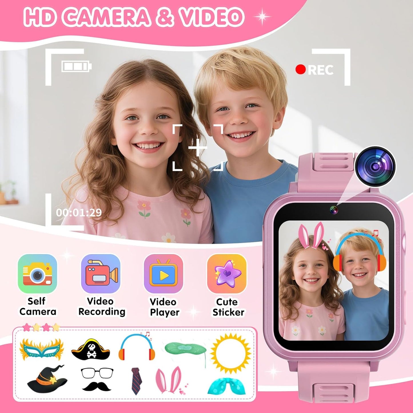MOFGDNI 39 12/24 3-12 Smart Watch for Kids with Games Touchscreen Camera Video, Music Player, Pedometer, Calculator