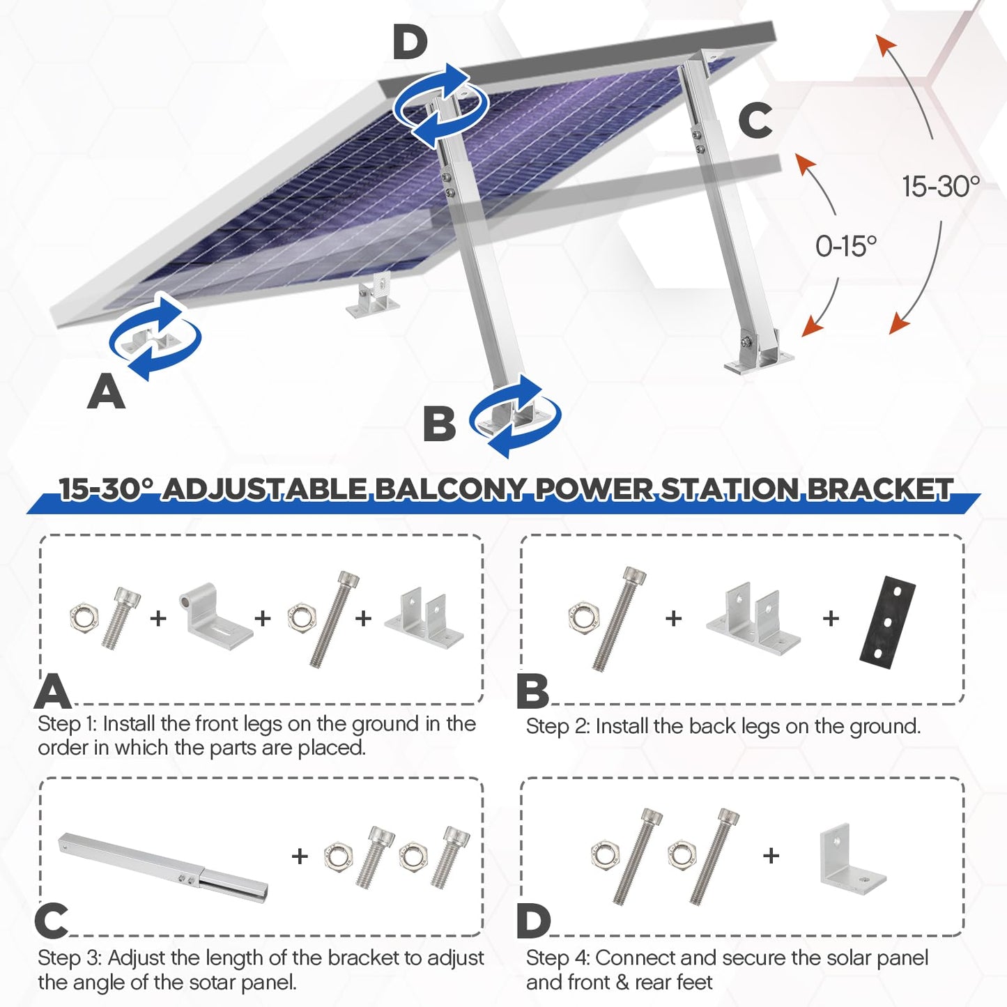 Zonon 8 Pcs Adjustable Solar Panel Tilt Mount Brackets Aluminum Alloy Solar Panel Mounting Supports up to 100 200 300 400 Watt for Flat Surface Roof RV Boat Off-Grid