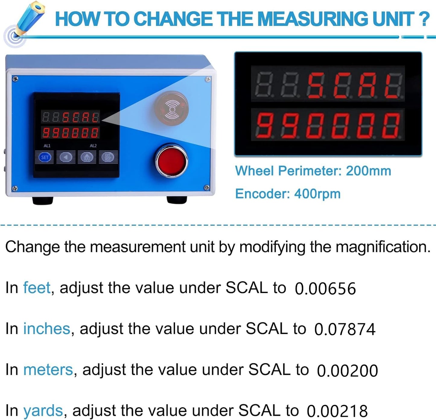 YMJOINMX Digital Wire Length Meter Counter with U-Groove Wheel, Multi-Unit Cable Length Measuring Tool for Fishing Line & Textile Thread, AC100-240V Industrial Length Gauge with Alarm & LED Display