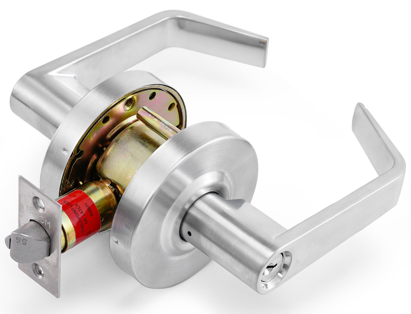 Boomerang Heavy-Duty Entry with Clutch Function Commercial Lever Door Lock, ADA & Grade 2 Industrial Door Handle, Cylindrical Lever, Non-Handed, Satin Chrome (US26D)