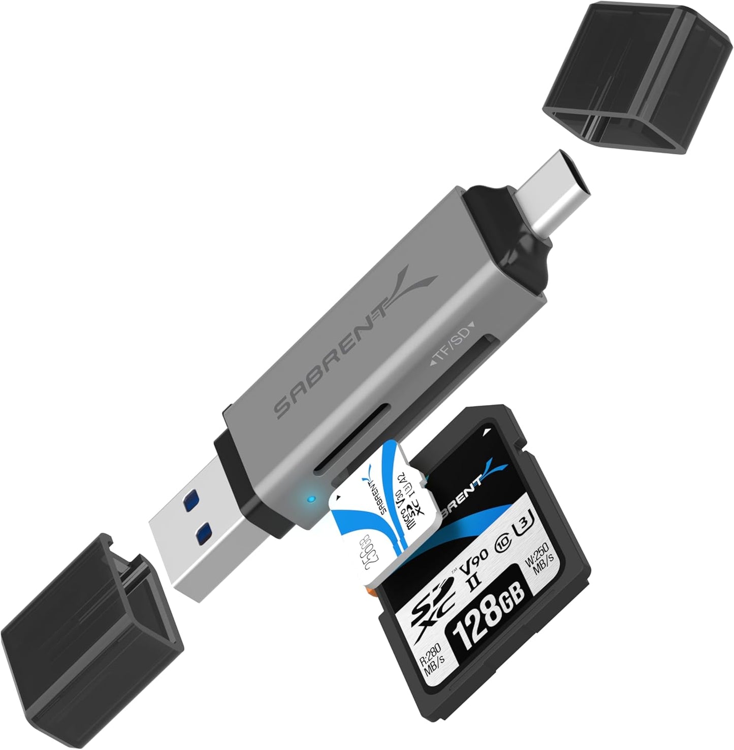 SABRENT 3.0 (CR-BCA2) SD Card Reader USB C & USB A, Micro SD Card Reader, USB Dual Slot Memory Card Adapter for Laptop
