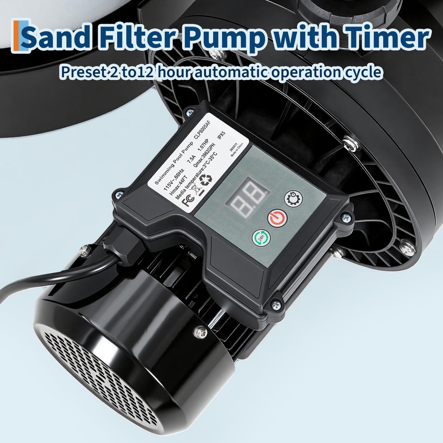19" Sand Filter Pump for Above Ground Pool with Timer, 1.5HP 6075GPH Swimming Pool Pump & Sand Filter System with 7-Way Valve & Strainer Basket, Pool Pumps Above Ground, Grey