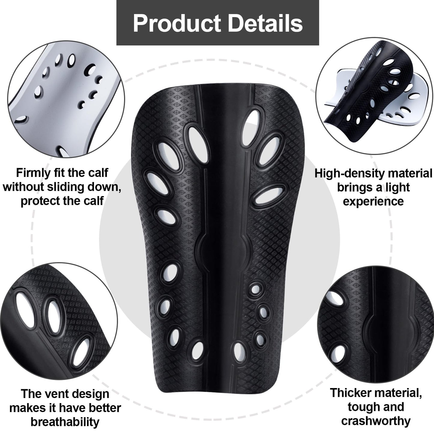 HINZIC 2pcs Soccer Shin Guards, Breathable Shin Guard Pads, Football Game Gear Protective EVA Cushion for Youth Men Women- Black