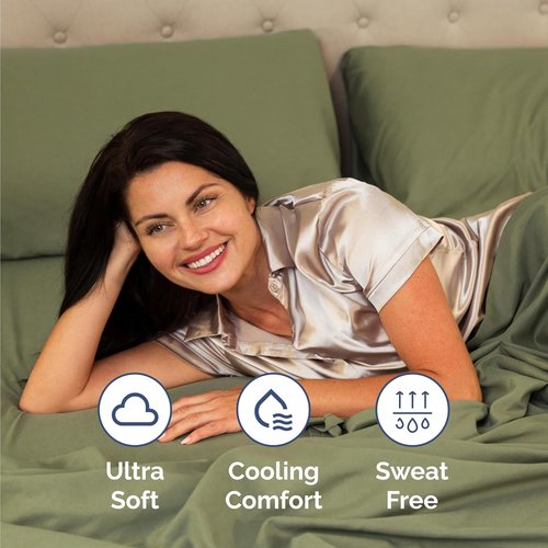 Comfy Twin Size 3 Piece Sheet Set by [Brand Name] - Breathable & Cooling Hotel Luxury Bedding - Deep Pockets, Soft & Wrinkle-Free in Sage Green