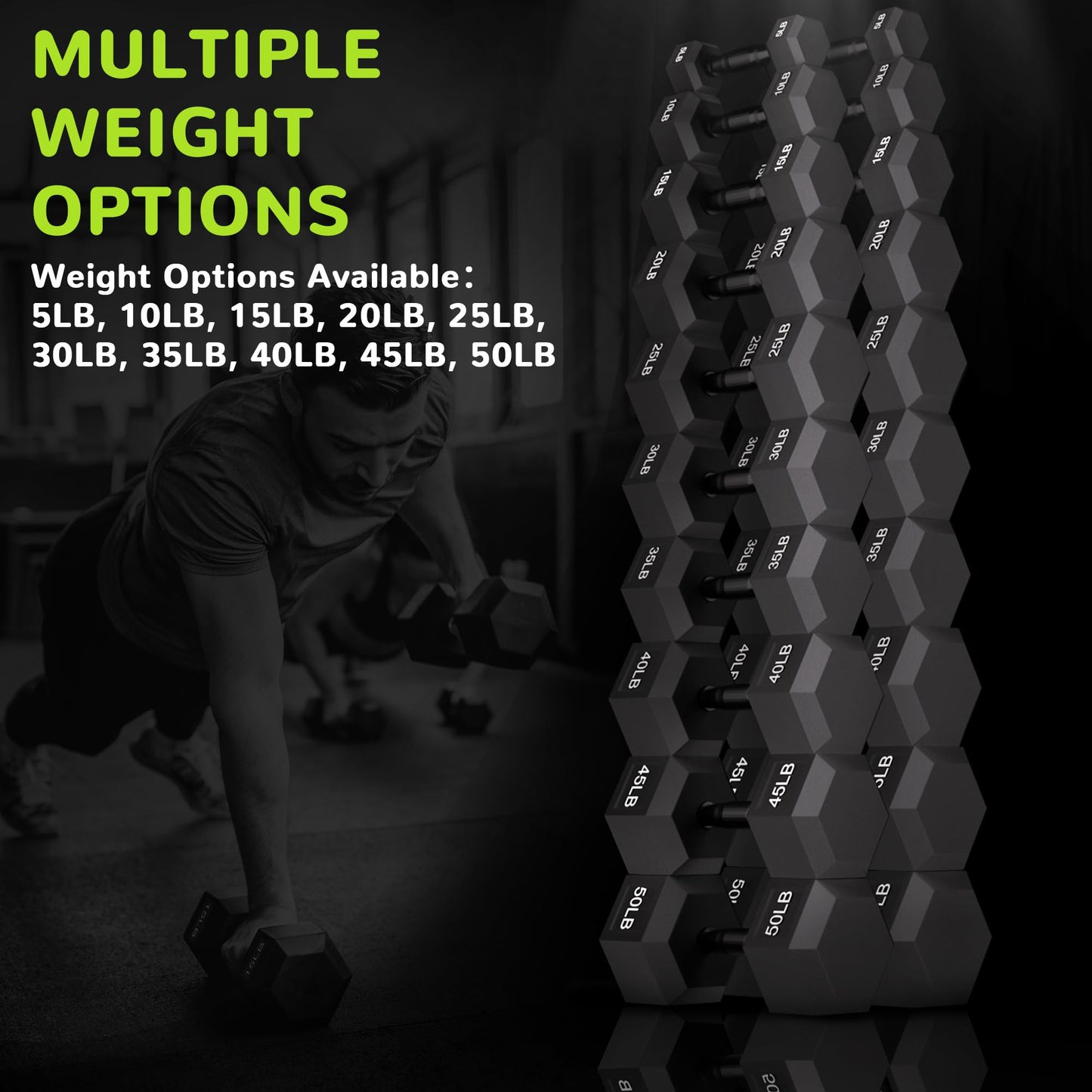 Fitvids Rubber Encased Exercise & Fitness Hex Dumbbell with Anti-Slip Metal Handle for Home Gym, 15 LB Pair