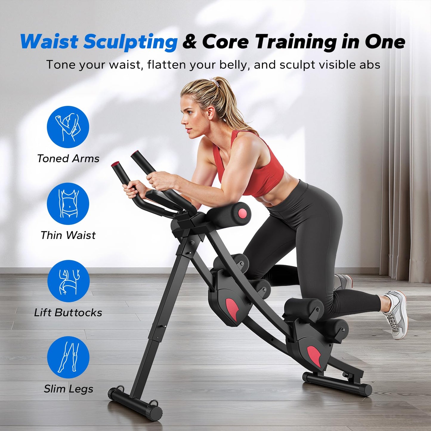MERACH Ab Machine, Adjustable Ab Trainer Machine, AB Workout Equipment for Home Gym, Independent Dual Tracks for Mountain Climber, Foldable for Home Exercise, Load Capacity 440 LBS (Black)