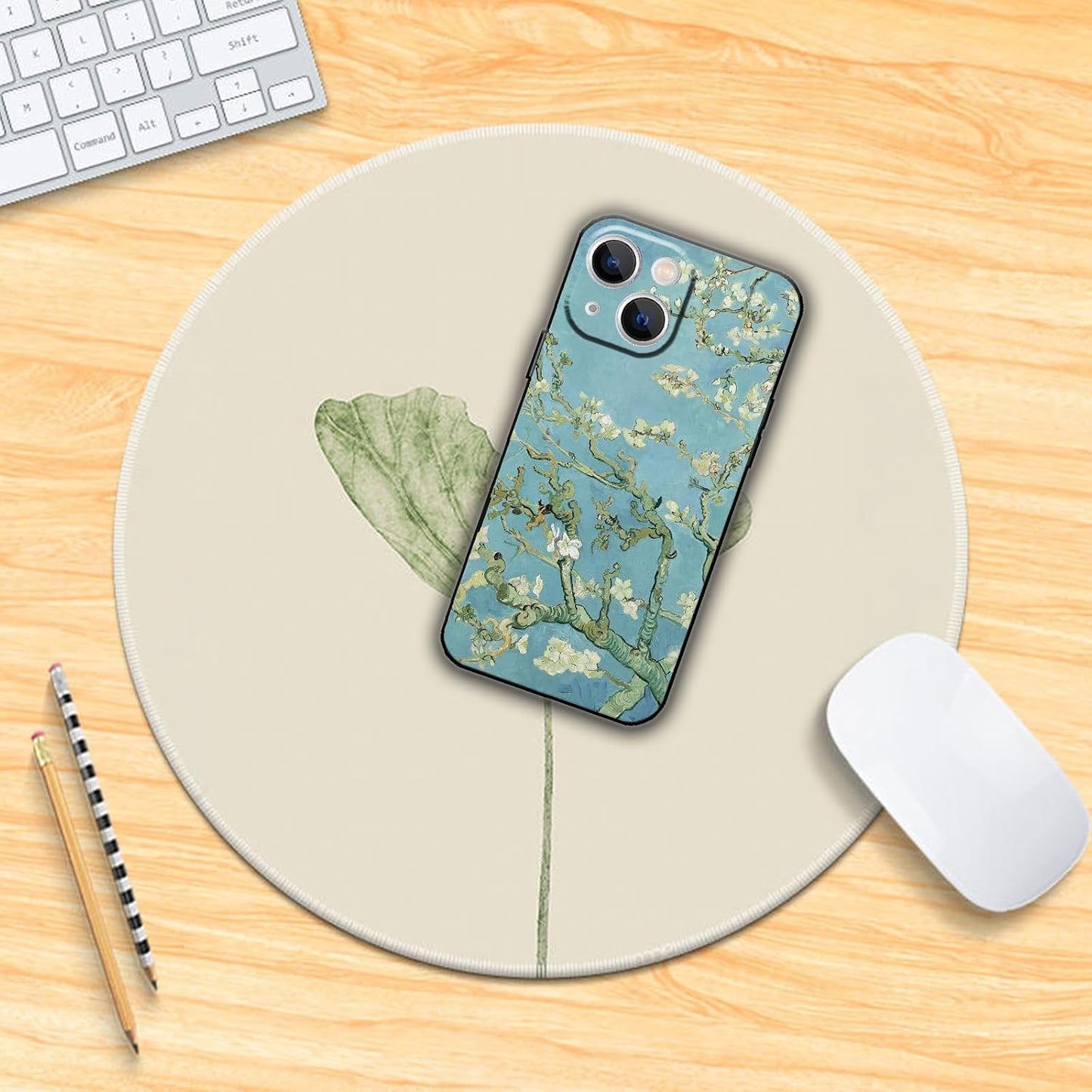 Avistinz 14 for iPhone Case Cute Aesthetic Retro Floral Van Gogh Almond Blossom Phone Case with Nature Plants Art