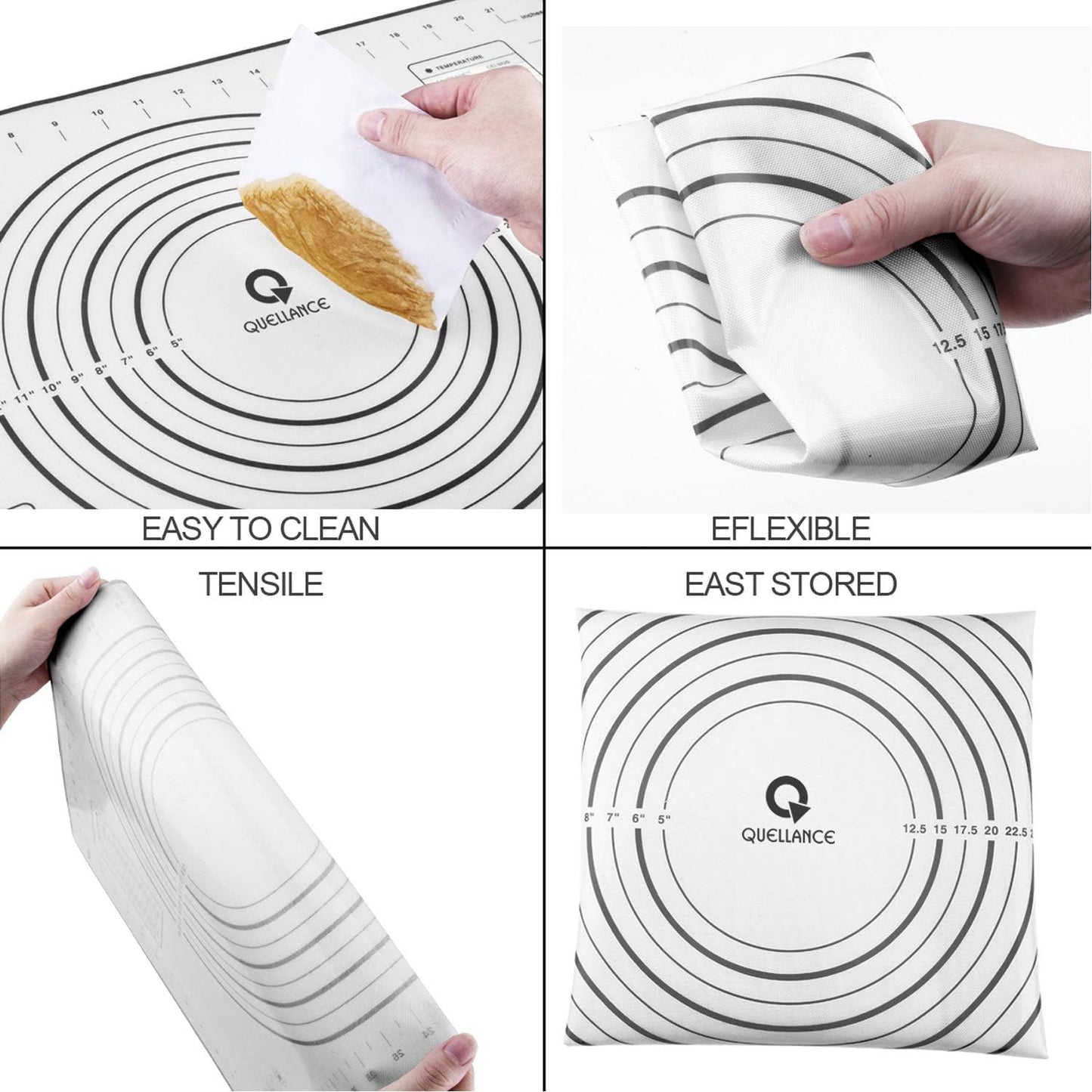 QUELLANCE Wood Rolling Pin - Beech Wood Dough Roller with Silicone Baking Mat | Perfect for Pizza, Pastries & Cookies