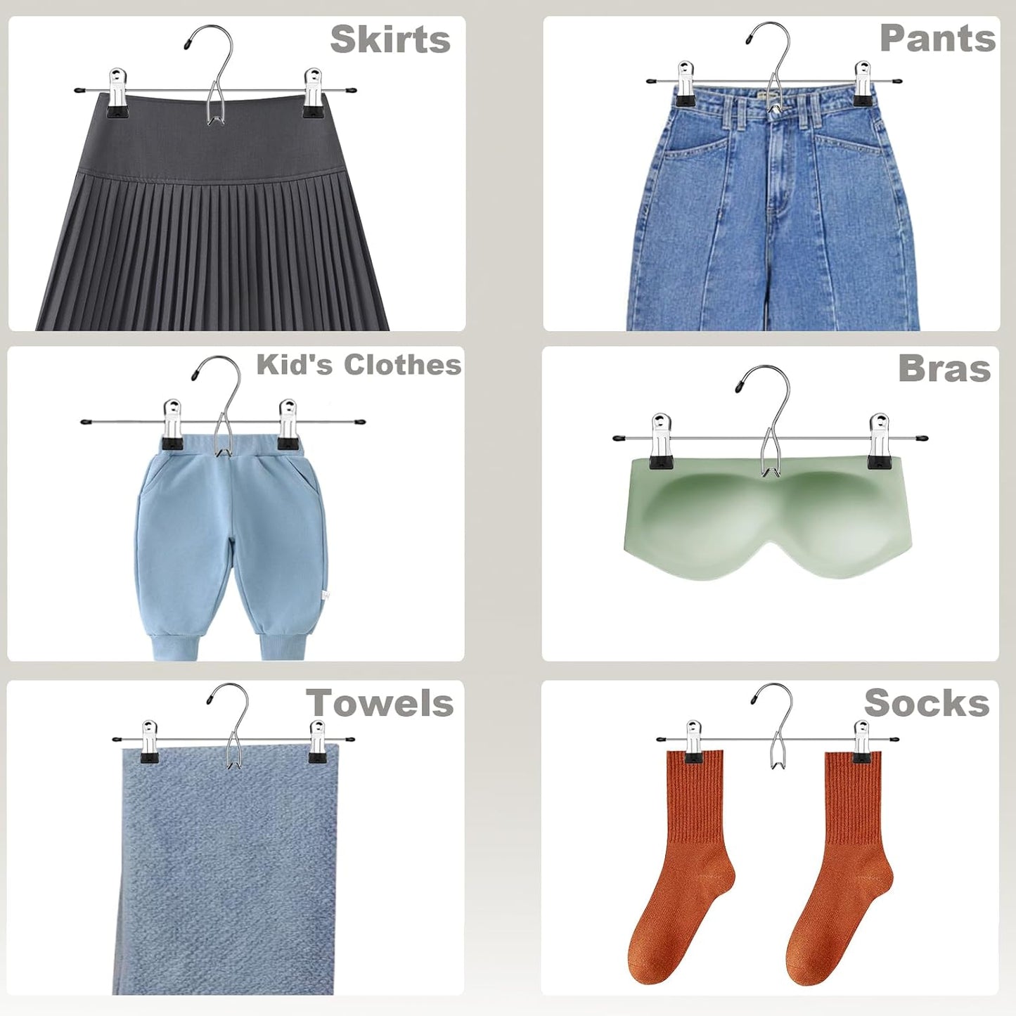 Skiennix Pants Hangers with Clips - 10 Pack Stackable Skirt Hangers for Space-Saving Closet Organization