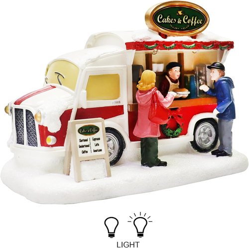 **MOMENTS IN TIME Christmas Village LED Food Truck Scene - Hand-Painted Holiday Tabletop Décor**