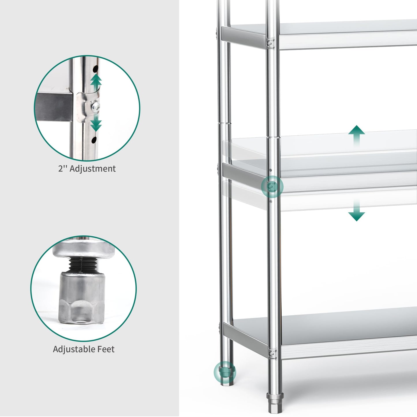 YITAHOME 5 Tier Stainless Steel Shelves 48x18x72in, NSF Metal Adjustable Shelves Unit for Kitchen, Commercial Office, Garage, Warehouse Storage, 330lb Capacity per Shelf