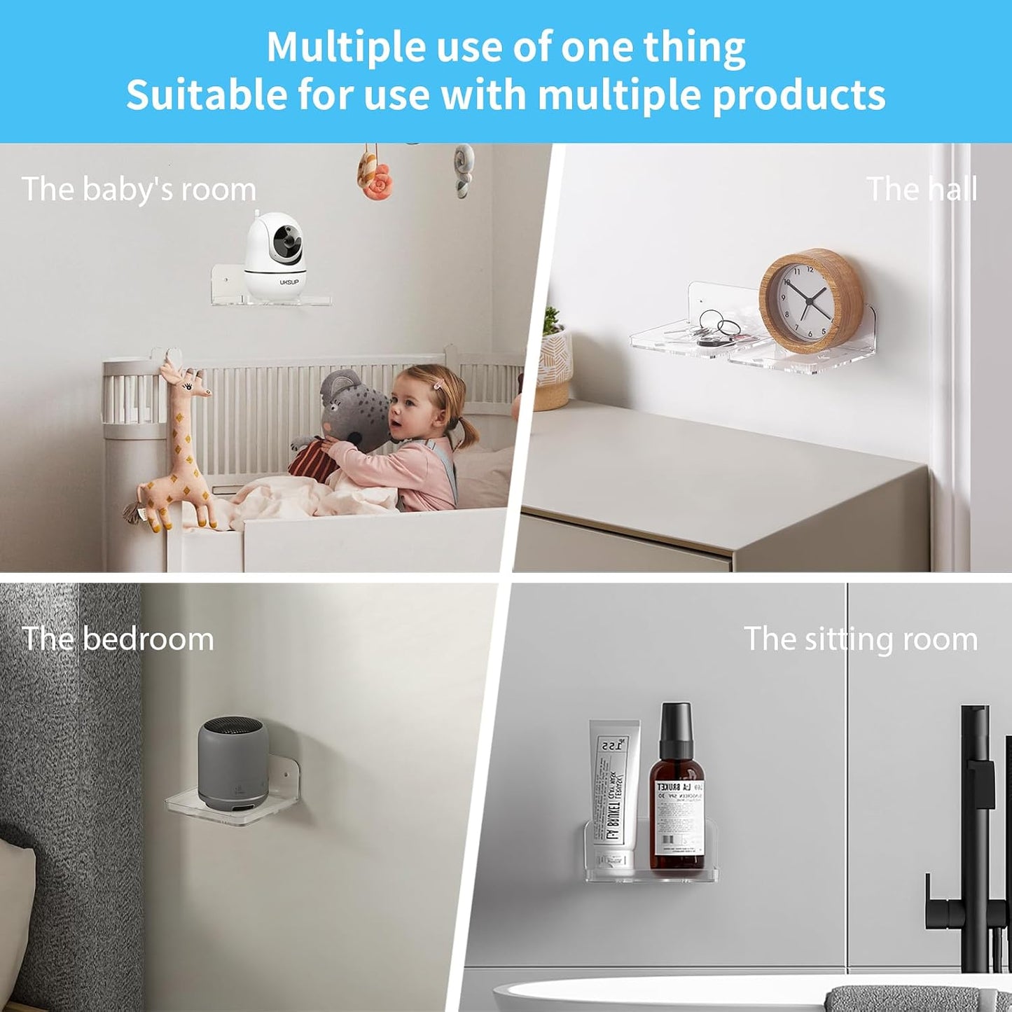3.9 3.9 1.8 Acrylic Baby Monitor Shelf * * Shelves for Bathroom Wall Mount Shelf for Echo Dot Echo Pop Organizer