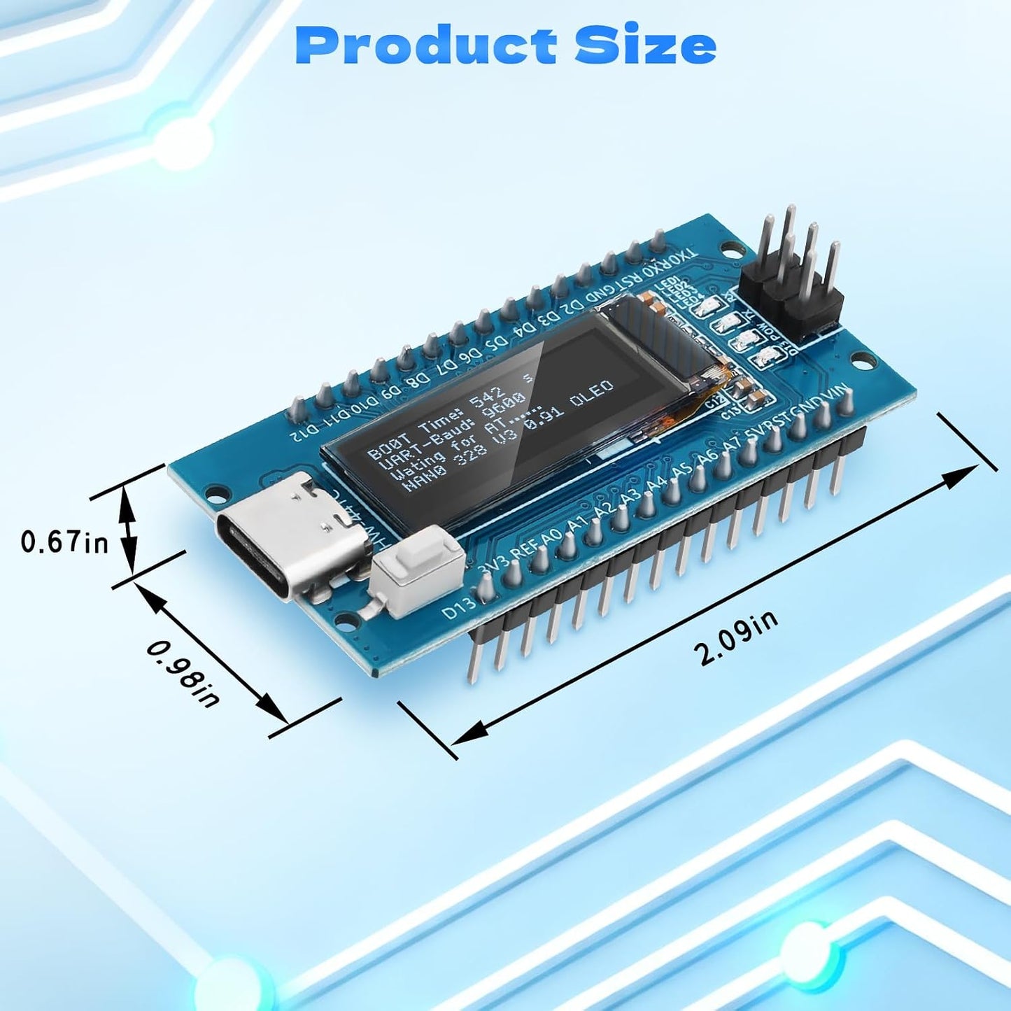 Meshnology 1Pcs V3.0 ATmega328P 0.91 inch 128 32 CH340C Nano Board with * Pixel OLED Display Chip Microcontroller