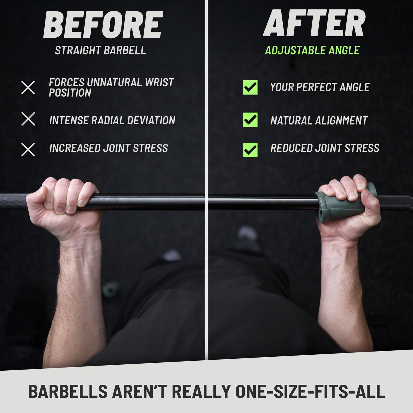 N-Gage Grips PRO – Patented Angled Barbell Thick Grips for Joint Support & Muscle Activation – Ergonomic Bar Attachments for Strength Training - Gym Accessories Manufactured in the USA (1 Pair)