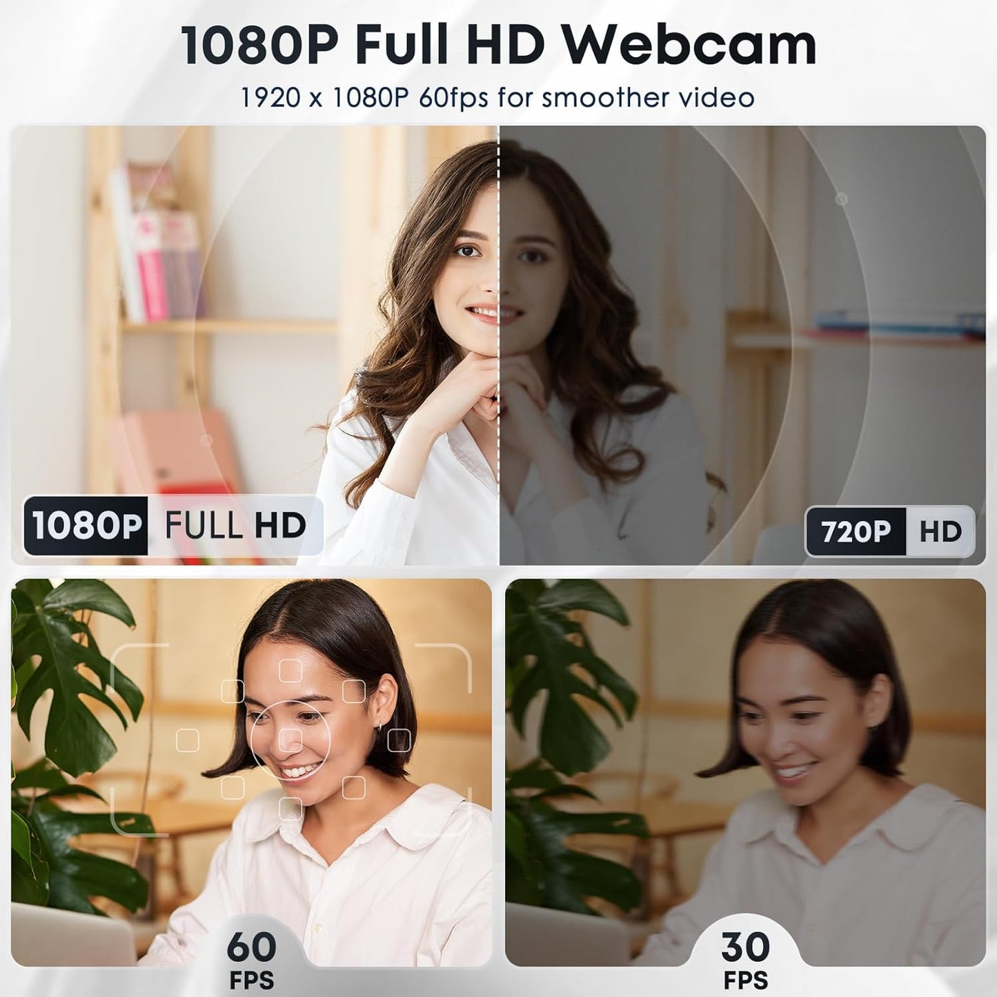 Shcngqio 1080P HD Webcam with Microphone, Noise Cancellation, Privacy Cover, Wide-Angle Lens, Auto Light Correction