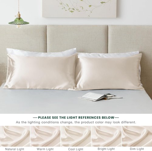 Love's Cabin Satin Pillowcase Set - Cooling Standard Size 20x26, Silky Smooth for Hair & Skin | Beige