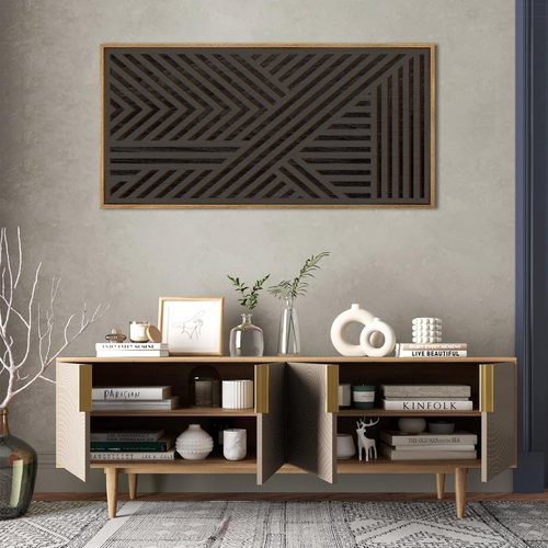 IARTTOP Extra Large Black Wood Wall Art - Framed Geometric Abstract Decor 20x40 Inch for Modern Spaces