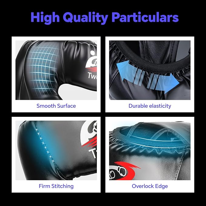 Boxing Headgear 1 or 2 Pack, One Size Fits All Ages MMA Headgear, Closed Type Boxing Helmet, Sparring MMA Muay Thai Kick Brace (Black-Black)