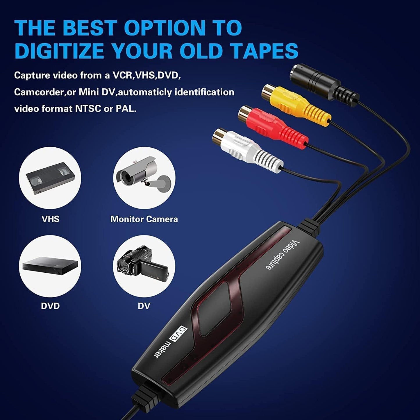 VIXLW Hi8 VHS to Digital Converter,Video Capture Card Device,VHS VCR Mini DV to Mac Digital Converter,RCA to USB Video
