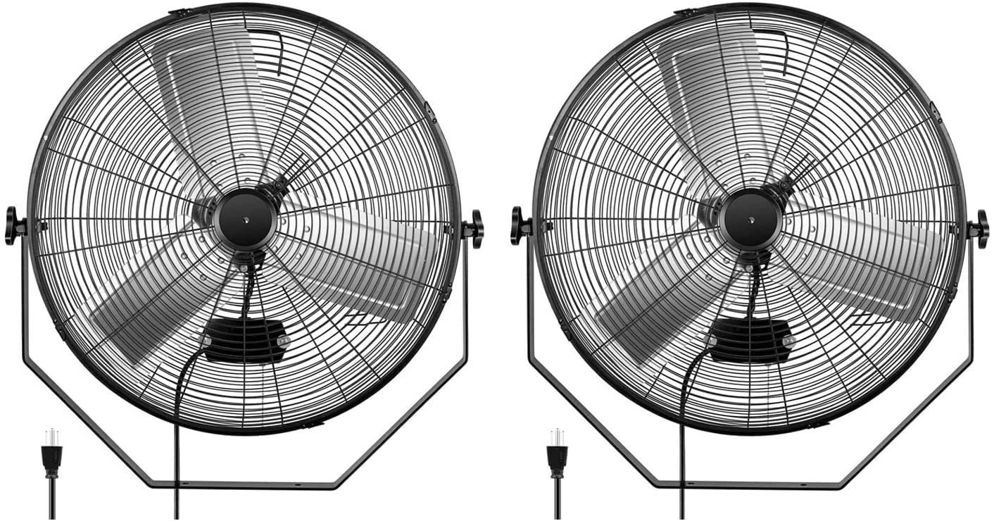 Simple Deluxe 24 Inch Industrial Wall Mount Fan, 3 Speed Metal Fan for Warehouse, Greenhouse, Workshop, Patio, Factory and Basement, Black, 2 Pack