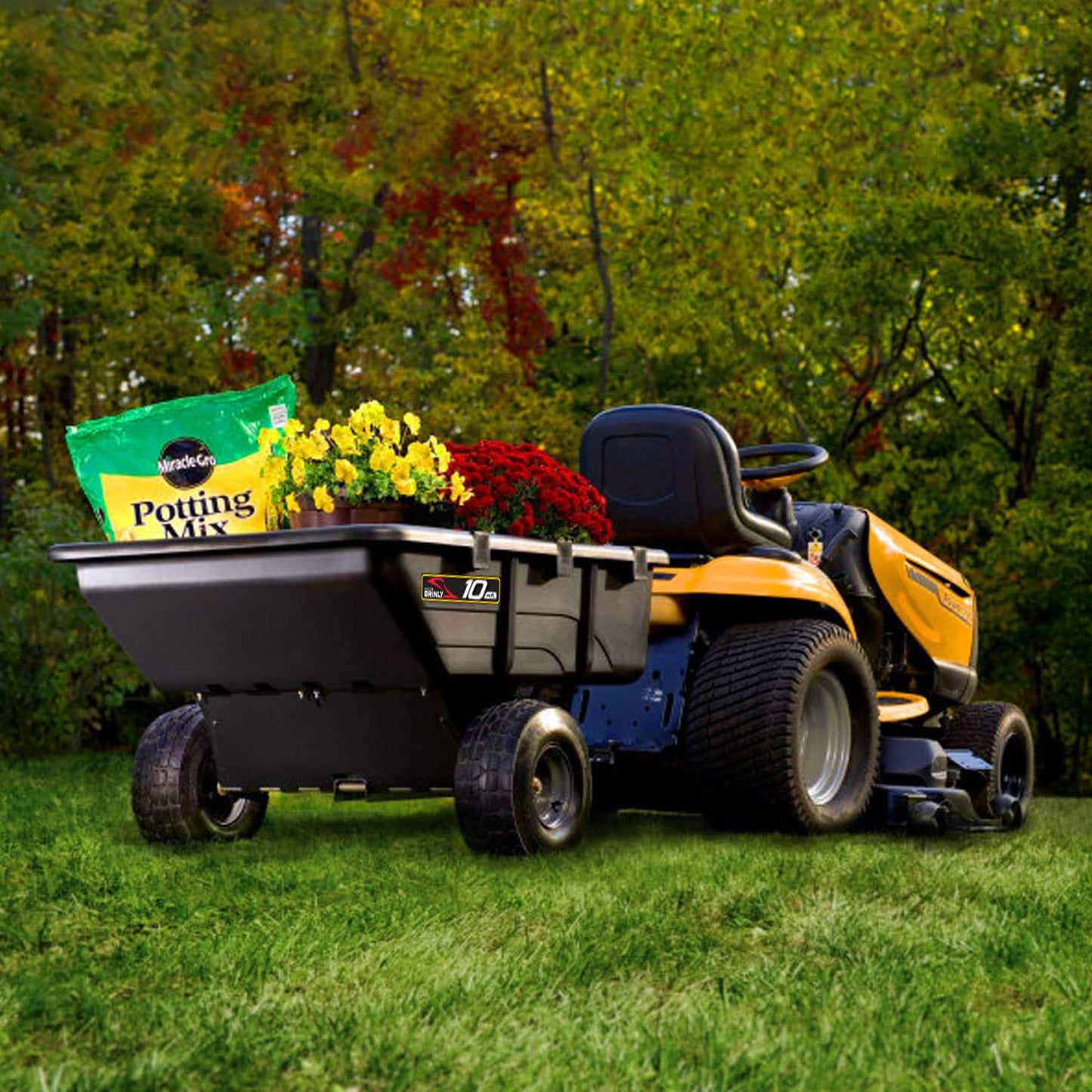 Brinly PCT-101BHC-A2 10 cu.ft. 650lb Heavy Duty Tow-Behind Poly Utility Cart & Dump Trailer & Agri-Fab 45-0463 130-Pound Tow Behind Broadcast Spreader