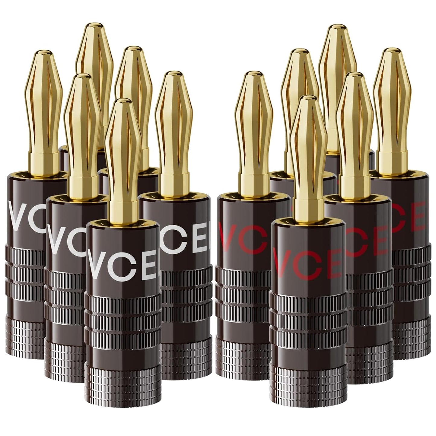4mm 24K 12-18 Theater(6 (12 VCELINK Banana Plugs, Speaker Wire Connectors, Gold Plated Dual-Screw Type for AWG Wire