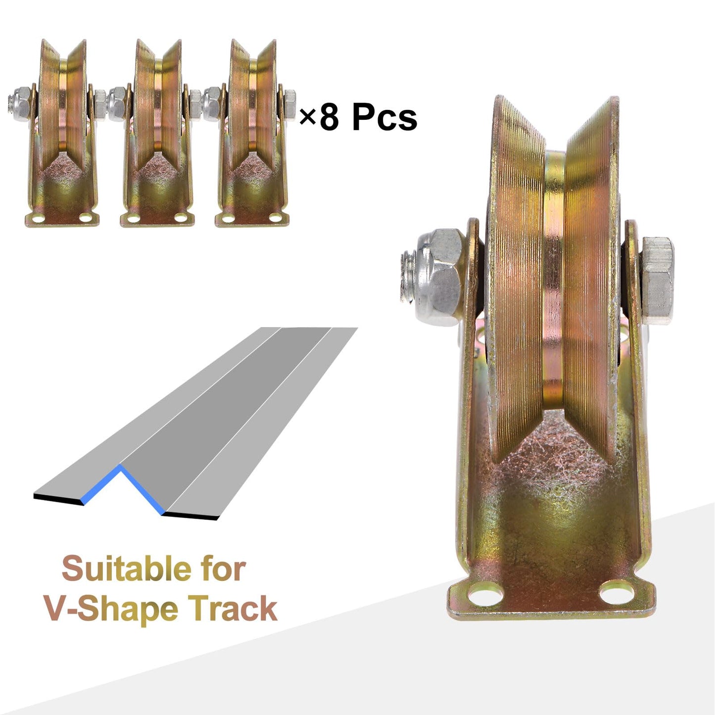 HARFINGTON 8pcs 3" V Groove Wheel Sliding Gate Caster, Rigid Caster Wheels with Bracket for Inverted V-Track, 1102 lbs Capacity Per Wheel, for Garage Door, Lifting, Industrial Machines