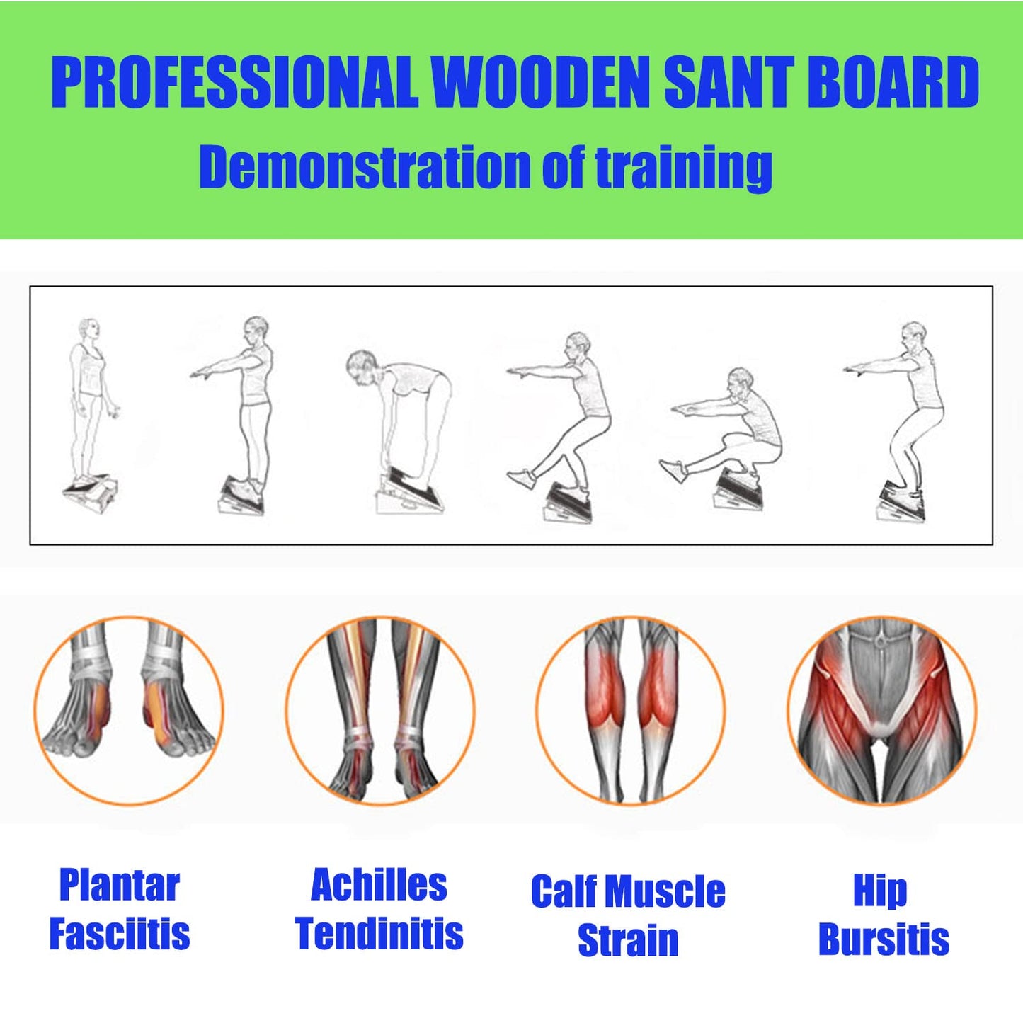 Slant Board for Calf Stretching Wooden Calf Stretcher Incline Board Adjustable Calf Stretch Board for Squats Knees Ankle