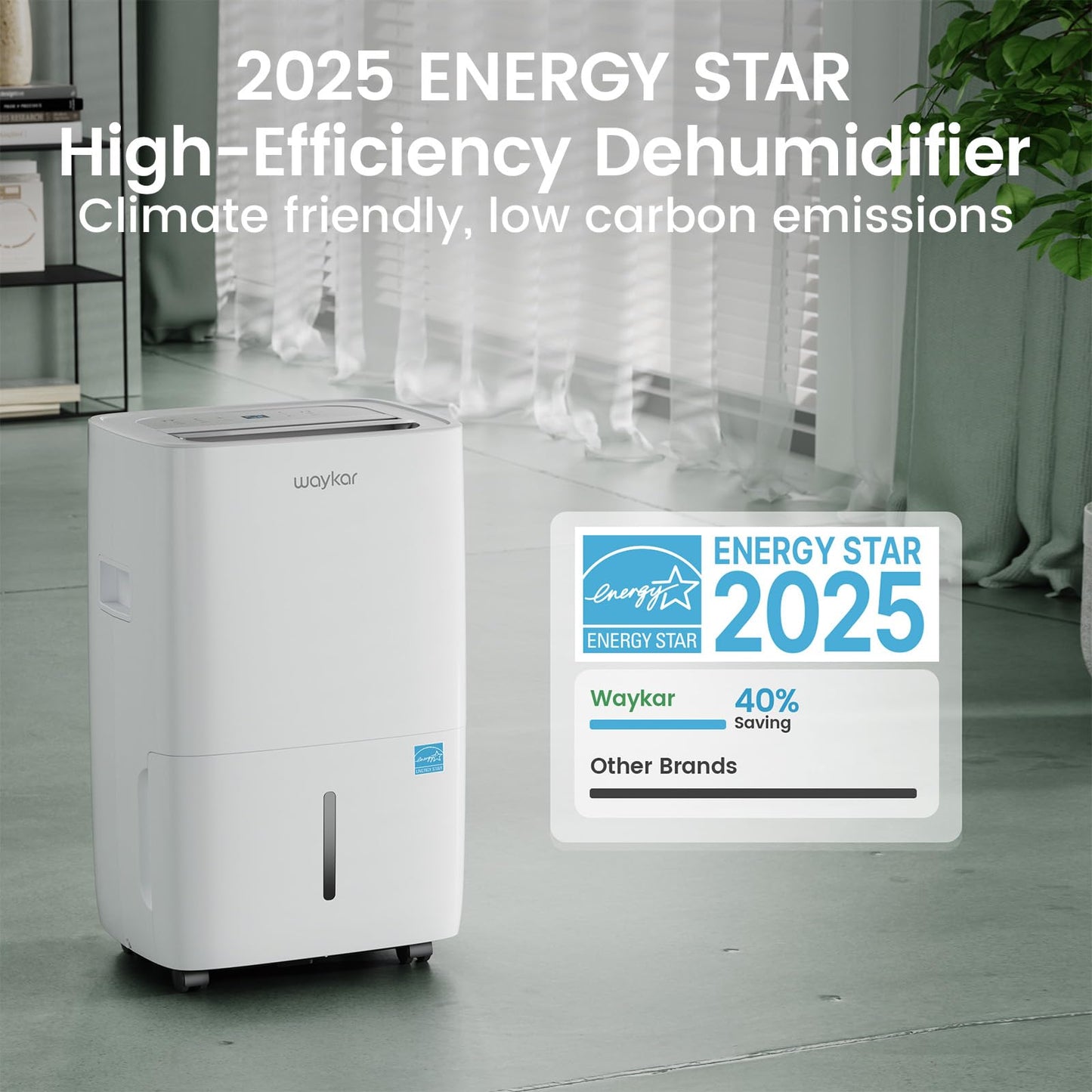 Waykar 120 Pints Energy Star Dehumidifier for Spaces up to 6,000 Sq. Ft at Home, in Basements and Large Rooms with Drain Hose and 1.14 Gallons Water Tank